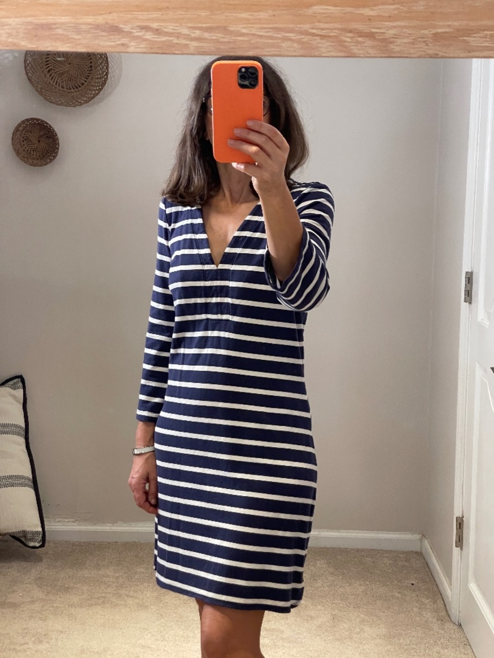 Hatley navy blue and white stiped cotton long sleeve mini dress SP